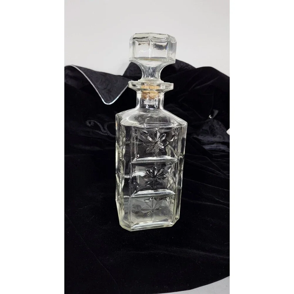 Vintage MCM Cut Glass Square Federal Whiskey Liquor Decanter & Stopper Barware